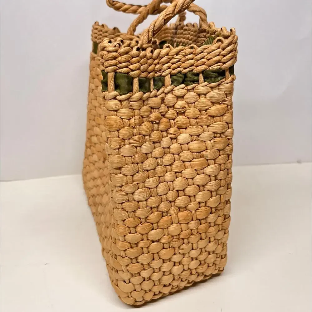 Natural Handwoven Water Hyacinth Straw Rafia Basket with Handles